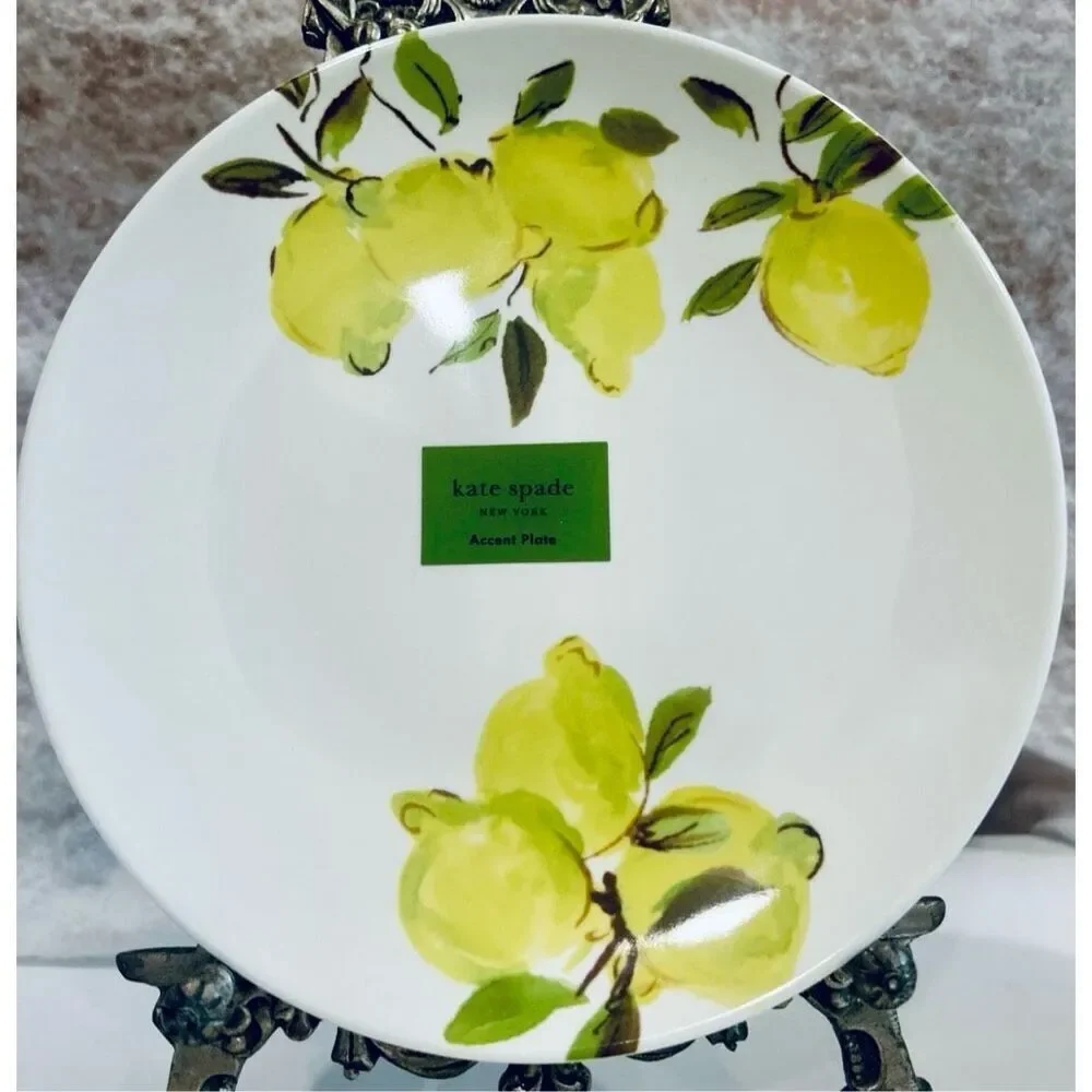 NWT Gorgeous Kate Spade New York Set of 2 White Melamine Lemons 9” Accent plates